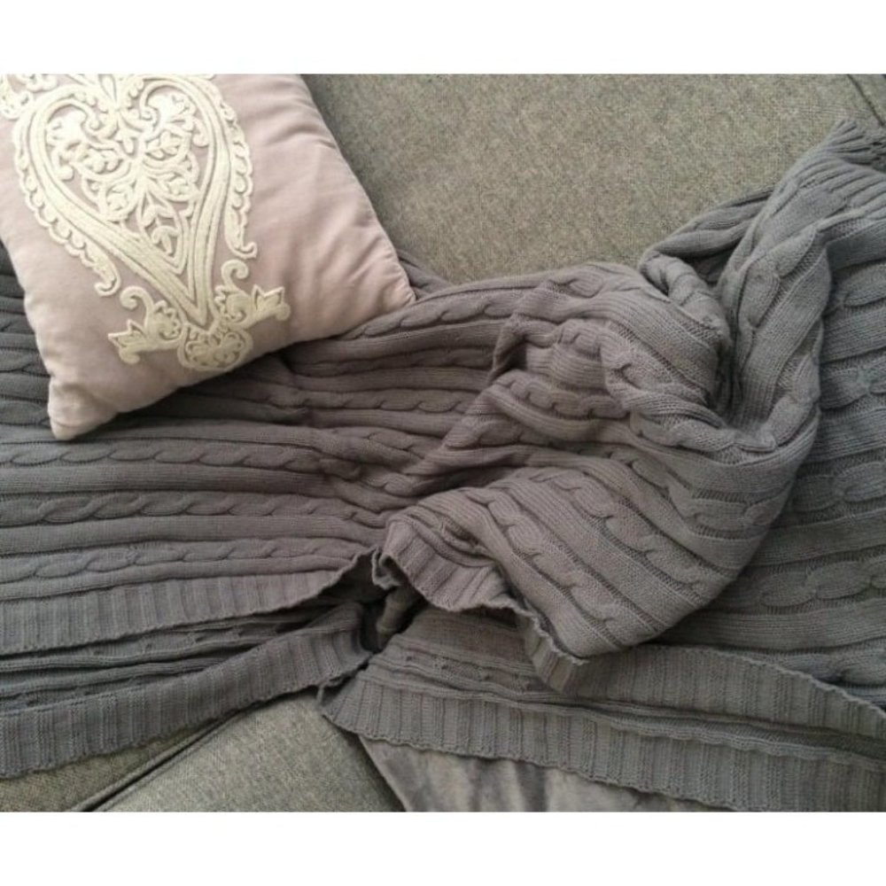 100% Pure Cotton Cable Knit Throw Blanket, Super Soft Warm 51x67 Knitted